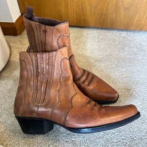 Genuine Leather Comfort Chestnut Brown Western Chic Ankle Boots